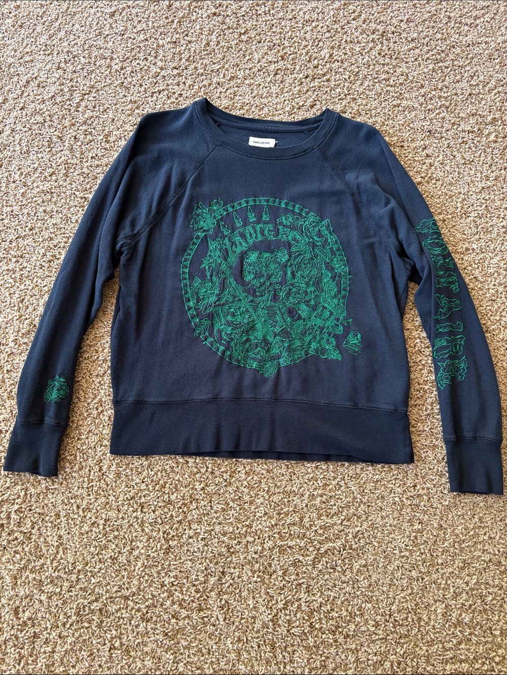 Zadig & Voltaire Navy Upper Brode Sweatshirt with Green Graphic Floral Motif ✨